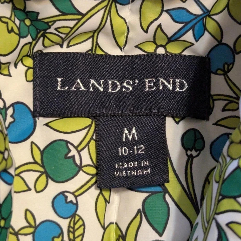 Lands End Puffer Vest Womens Sz M 10-12 Blueberry Floral Down Filled Quilted